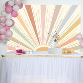 Lofaris Colorful Sunshine Lines Boho Birthday Party Backdrop